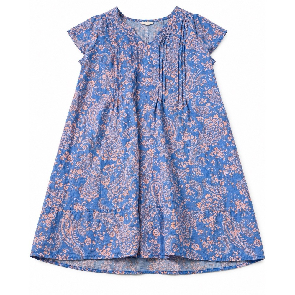 J.Jill Love Linen Dress Women's L Petite Blue Coral Paisley 100% Linen Shift